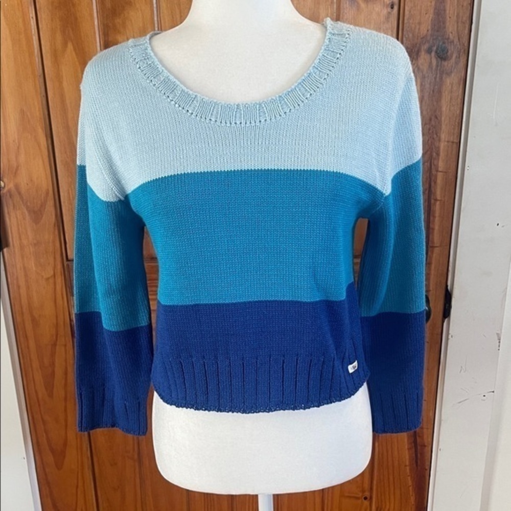Cruel Girl Cropped Sweater Y2K Blue Striped Large Retro Colorblock Vintage New